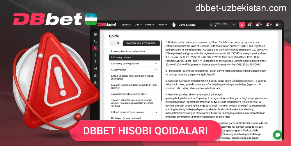 DBbet hisob yaratish qoidalari