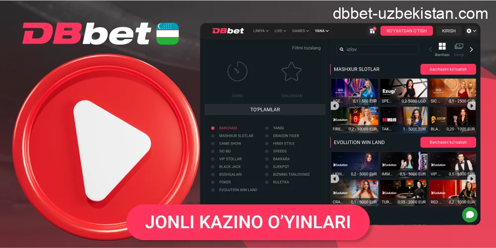 DBbet jonli kazino tajribasi