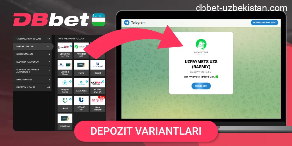 DBbet depozit usullari O‘zbekiston