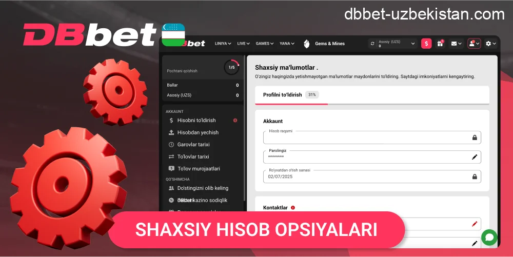 DBbet shaxsiy kabinet funksiyalari