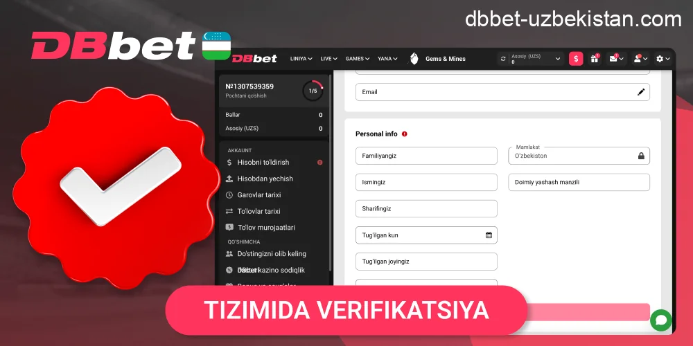 DBbet hisobni tasdiqlash jarayoni