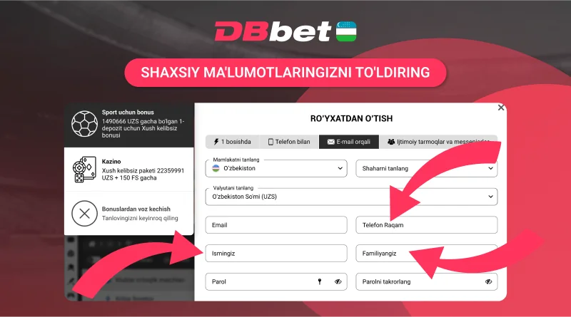 DBbet hisob uchun shaxsiy ma'lumotlar