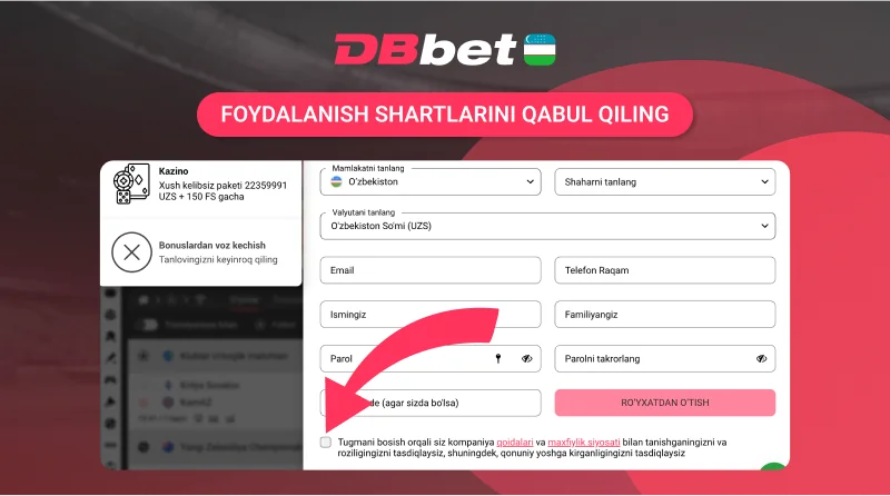 DBbet qoidalari va shartlarini qabul qilish