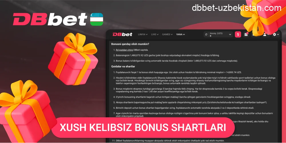 DBbet xush kelibsiz bonusi shartlari