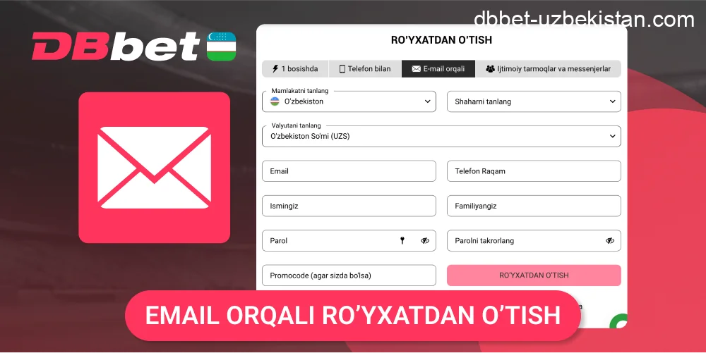 DBbet email orqali ro‘yxatdan o‘tish